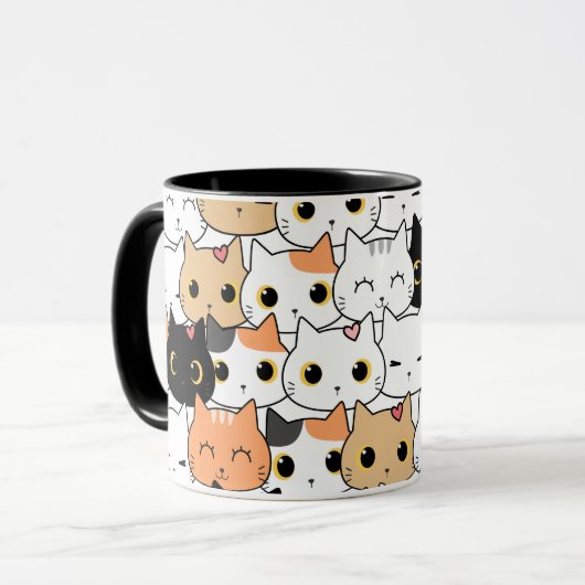 Schattigee Kattengezichten - Kawaii Pattern Mok (Voorkant links)