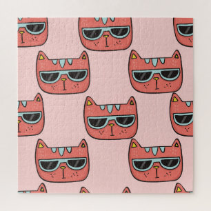 Schattigee kattengezichten, naadloos patroon. legpuzzel