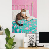 Schattigee kattenlezing in bed Wall Art Poster Pri (Thuiskantoor)