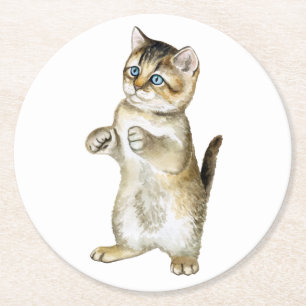 Schattigee kattenliefhebber Funny Kitten Waterverf Ronde Kartonnen Onderzetter