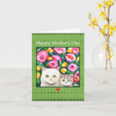 Schattigee Kattenmoeder en kitten blij Kattenliefh Kaart (Gele Bloem)