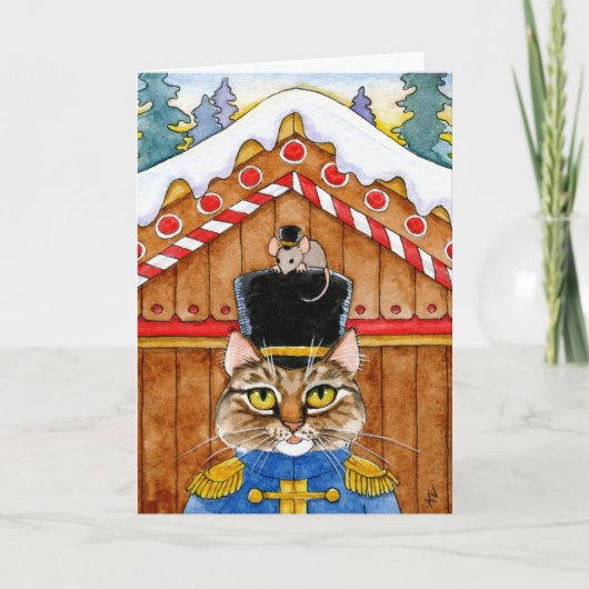 Schattigee kattenmuis notenkraker kerst feestdagen kaart (Voorkant)