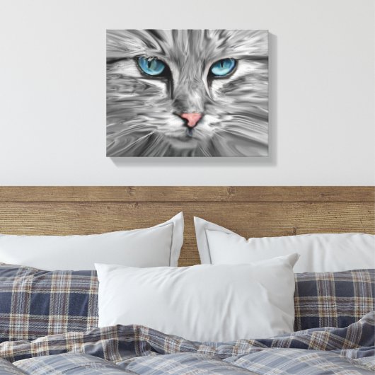 Schattigee Kattenogen Gezicht Water Kleur Olieverf Canvas Afdruk (Insitu (Slaapkamer))