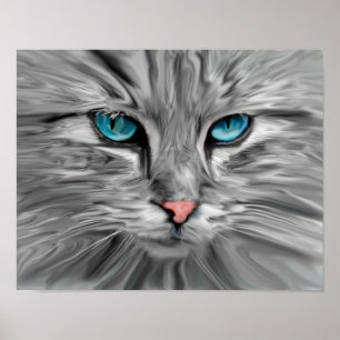 Schattigee Kattenogen Gezicht Water Kleur Olieverf Poster