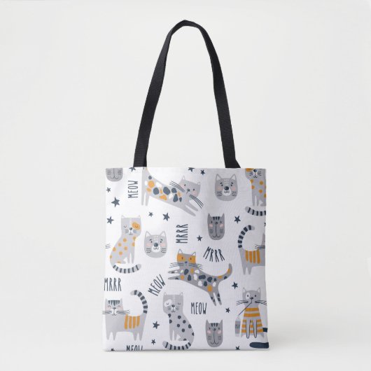 Schattigee kattenpatroon Canvas tas, kattenliefheb Draagtas (Voorkant)