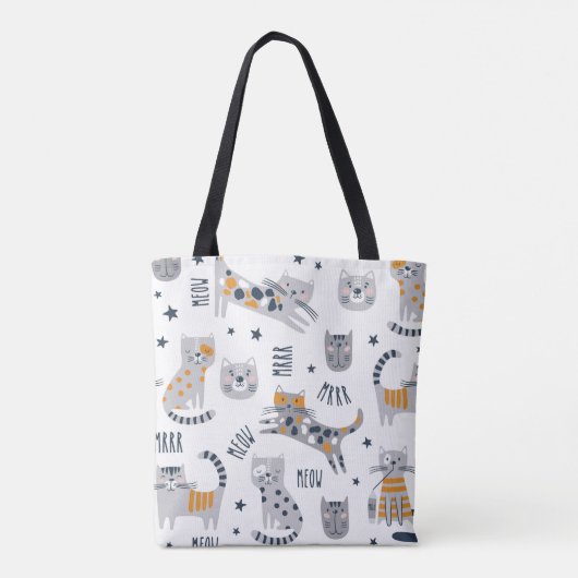 Schattigee kattenpatroon Canvas tas, kattenliefheb Draagtas (Achterkant)