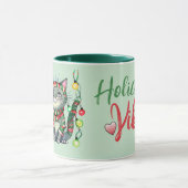 Schattigee kattenvakantie vibes groene kerst mok (Midden)