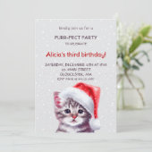 Schattigee kattenverjaardagsuitnodiging. kaart (Staand voorkant)