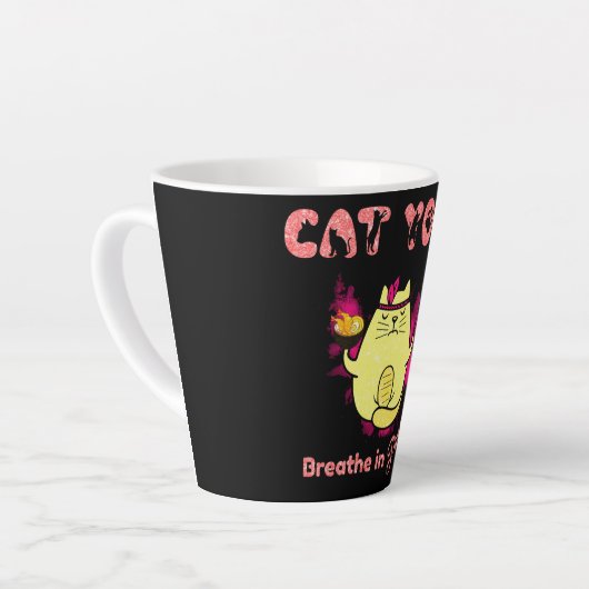 Schattigee kattenyoga - "Adem in, Spint uit" Latte Mok (Linkerhoek)