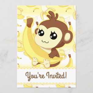 Schattigee kawaii aap en banaan kaart
