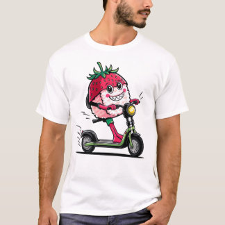 Schattigee kawaii aardbei sushi Scooter Leveren T-shirt