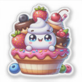 Schattigee Kawaii Aardbeien Cupcake Sticker (Voorkant)