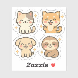 Schattigee Kawaii Animal Sticker Set | Kat, hond, 