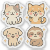 Schattigee Kawaii Animal Sticker Set | Kat, hond,  (Voorkant)