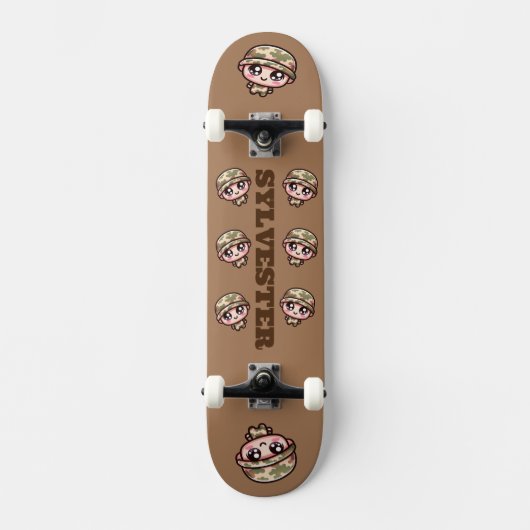 Schattigee Kawaii Army Camouflage Monogram op Brui Skateboard (Voorkant)
