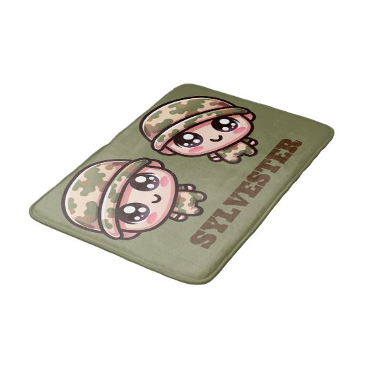 Schattigee Kawaii Army Camouflage Monogram op Groe Badmat (Gekanteld)