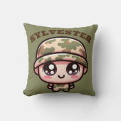 Schattigee Kawaii Army Camouflage Monogram op Groe Kussen (Voorkant)