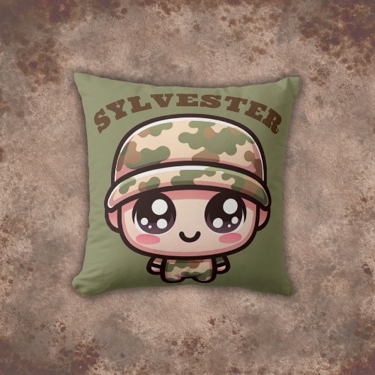 Schattigee Kawaii Army Camouflage Monogram op Groe Kussen