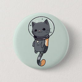 Schattigee Kawaii astronaut zwarte kat Ronde Button 5,7 Cm