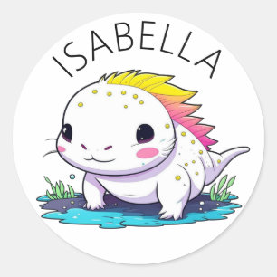 Schattigee Kawaii Axolotl Illustratie Gepersonalis Ronde Sticker