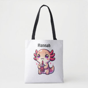 Schattigee Kawaii Axolotl met Bubble Tea Gepersona Draagtas