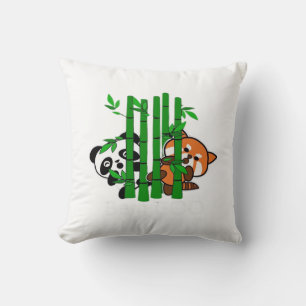 Schattigee kawaii Baby panda en rode panda bamboe Kussen