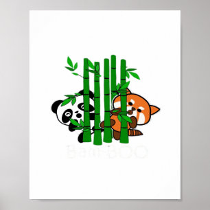 Schattigee kawaii Baby panda en rode panda bamboe  Poster