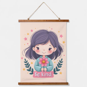 Schattigee Kawaii "Be Kind" Illustratie – Heilzame Hangend Wandkleed