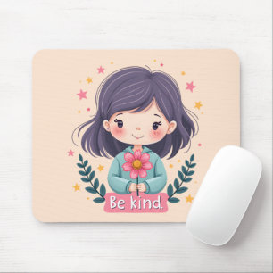 Schattigee Kawaii "Be Kind" Illustratie – Heilzame Muismat