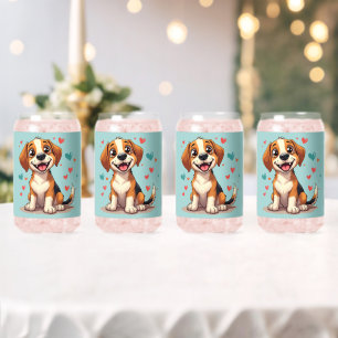 Schattigee Kawaii Beagle met harten speelse hond Blikvorm Glas