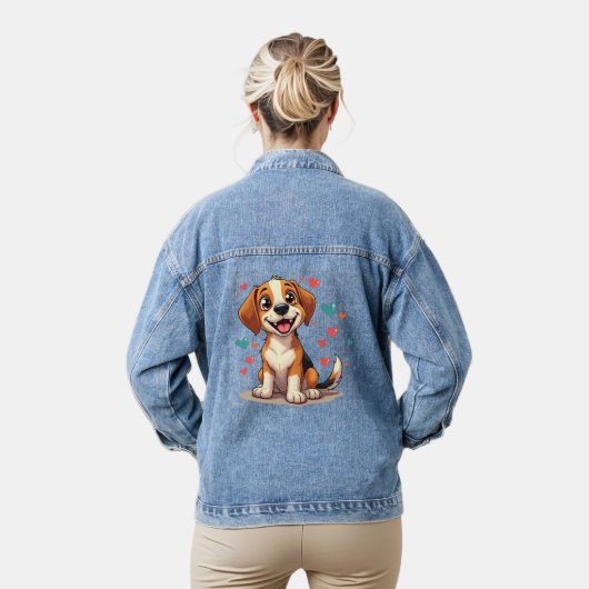 Schattigee Kawaii Beagle met harten speelse hond Denim Jacket (Model)