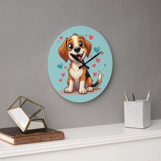 Schattigee Kawaii Beagle met harten speelse hond Grote Klok (Kantoor)