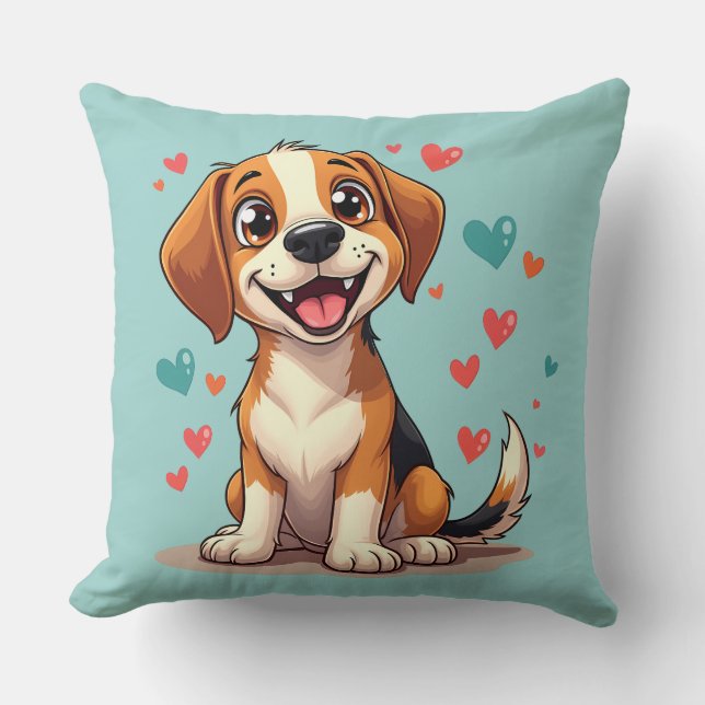 Schattigee Kawaii Beagle met harten speelse hond Kussen (Voorkant)