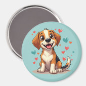Schattigee Kawaii Beagle met harten speelse hond Magneet (Voorkant / Achterkant)