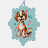 Schattigee Kawaii Beagle met harten speelse hond Ornament Kaart (Links)