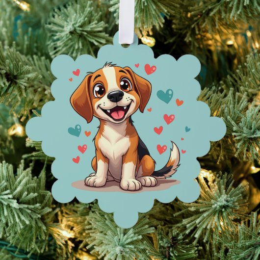 Schattigee Kawaii Beagle met harten speelse hond Ornament Kaart (Insitu (Drie))
