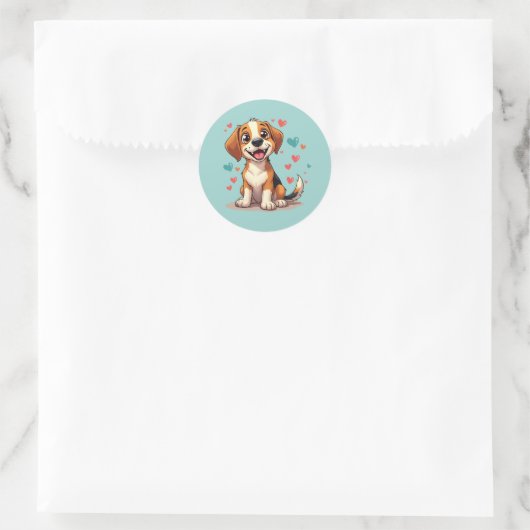 Schattigee Kawaii Beagle met harten speelse hond Ronde Sticker (Tas)