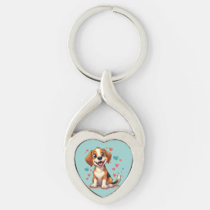 Schattigee Kawaii Beagle met harten speelse hond Sleutelhanger