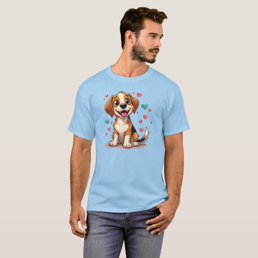 Schattigee Kawaii Beagle met harten speelse hond T-shirt (Voorkant volledig)