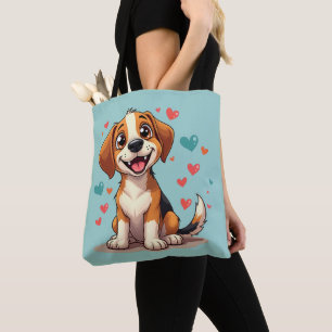 Schattigee Kawaii Beagle met harten speelse honden Draagtas