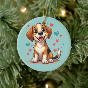 Schattigee Kawaii Beagle met harten speelse honden Keramisch Ornament
