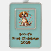 Schattigee Kawaii Beagle met harten speelse honden Verzilverd Kader Ornament (Voorkant)