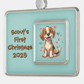 Schattigee Kawaii Beagle met harten speelse honden Verzilverd Kader Ornament (Links)