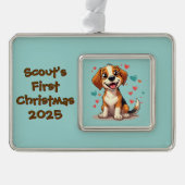 Schattigee Kawaii Beagle met harten speelse honden Verzilverd Kader Ornament (Voorkant)