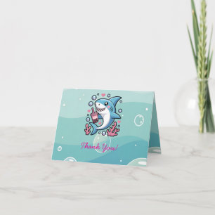 Schattigee Kawaii Boba haai onder het Zee Bedankkaart