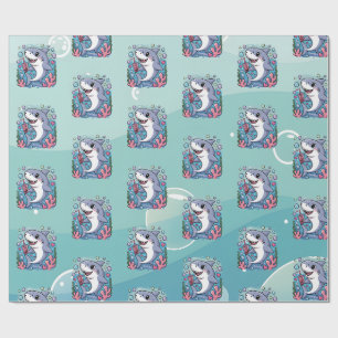 Schattigee Kawaii Boba Shark Ocean Vibes Pattern Cadeaupapier