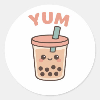 Schattigee Kawaii Boba Tea "Yum" Bubble Tea Sticke Ronde Sticker