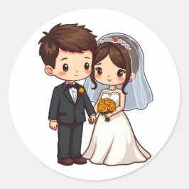 Schattigee Kawaii bruid en bruidegom bruidsgeschen Ronde Sticker