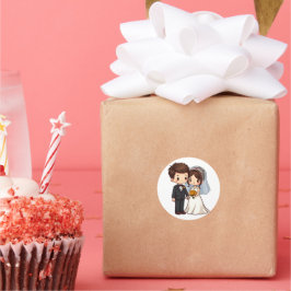 Schattigee Kawaii bruid en bruidegom bruidsgeschen Ronde Sticker
