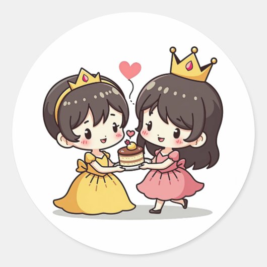 Schattigee Kawaii bruid en bruidegom - Sprookjesth Ronde Sticker (Voorkant)